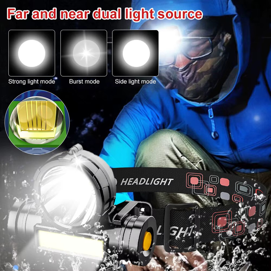 Ligghig LED Stirnlampe COB wiederaufladbar, wasserdichte Kopflampe in Schwarz - Bild 3