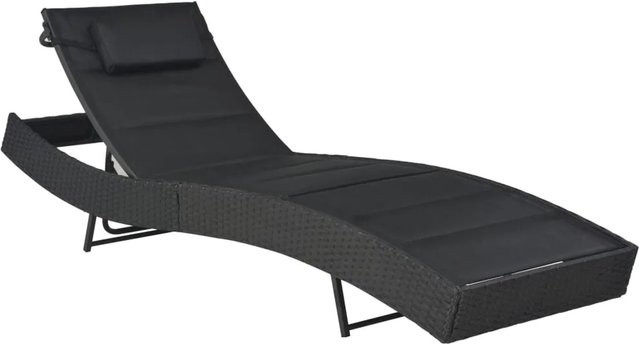 Furnicato Sonnenliege aus Polyrattan und Textilene in Schwarz mit verstellbarer Kopfstütze, B/T/H: 213 x 70 x 91,5 cm - Bild 1