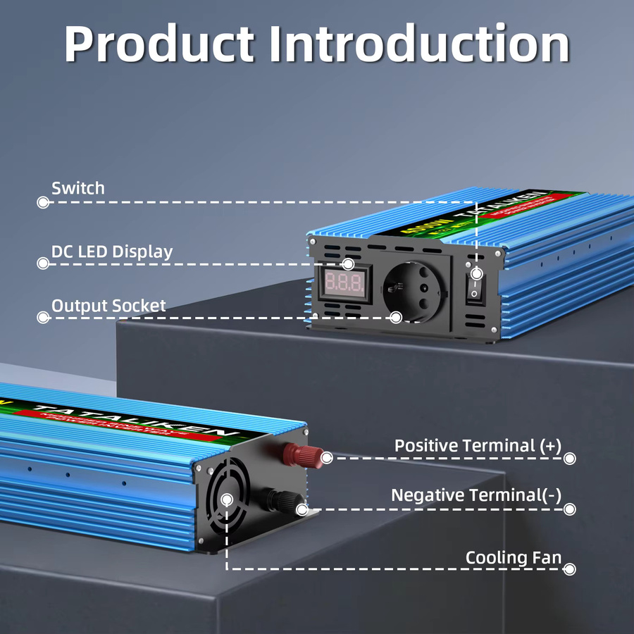 TATALIKEN Auto-Stromwandler 4000W DC 12V/24V zu AC 220V Hochleistungs-Wechselrichter mit intelligentem Kühlventilator in Blau - Bild 1