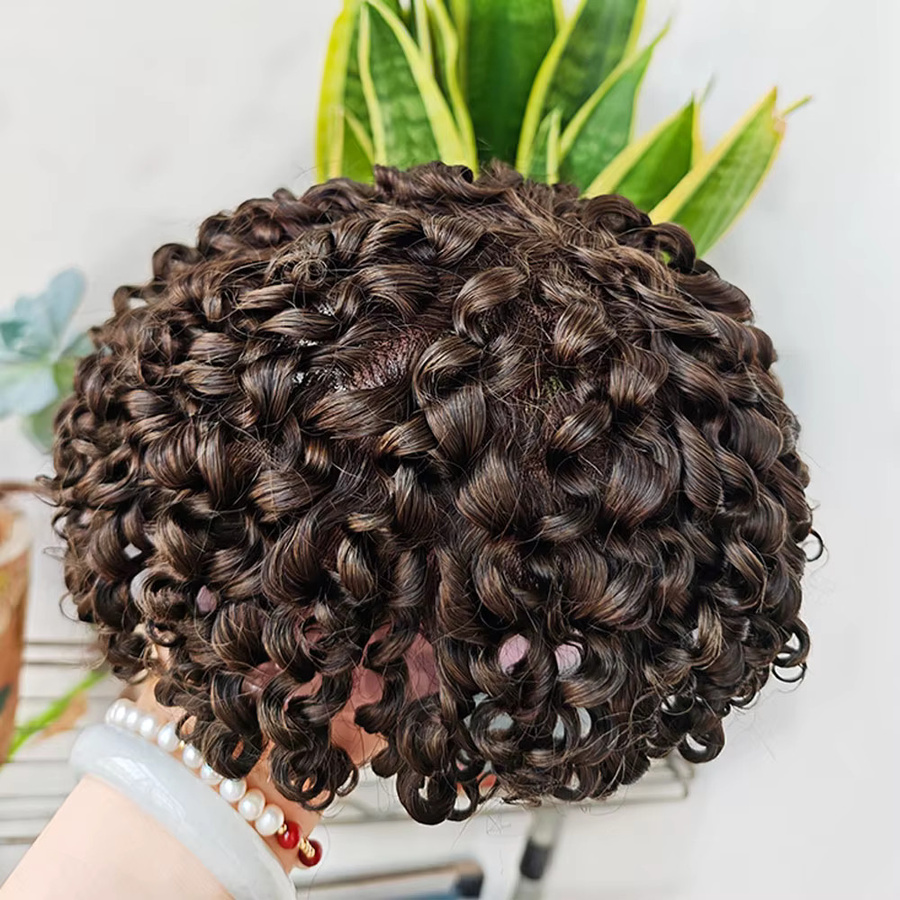 Teraman Echthaar Perücke für Herren, Kinky Curly, Braun, 8x10 Zoll - Bild 2