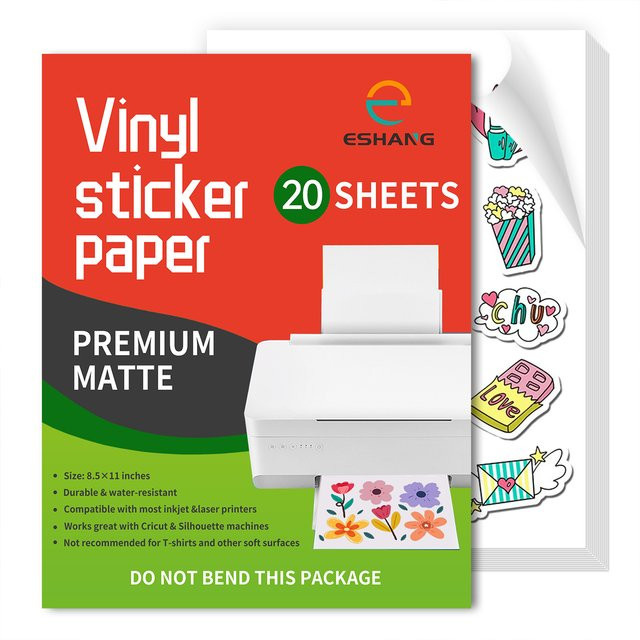 ESHANG Vinyl-Aufkleberpapier A4 für Tintenstrahldrucker, hochmatt und selbstklebend, Weiß - Bild 1