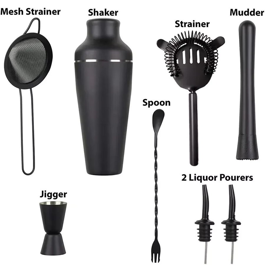 8-teiliges Cocktail-Shaker-Set aus Edelstahl in Mattschwarz für deine Hausbar - Bild 2