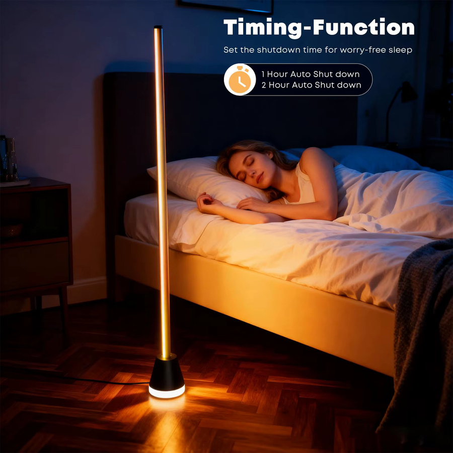 LQWELL RGBIC LED Stehlampe in Schwarz, Smart Ecklampe mit 16 Millionen Farben, dimmbar via App und Fernbedienung, Musikmodus und Timer, Höhe: 150 cm - Bild 3
