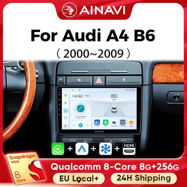 Ainavi Auto-Multimedia-Player für Audi A4 B6 mit Android Auto, Wireless Carplay, 4G und WiFi in Schwarz - Bild 1