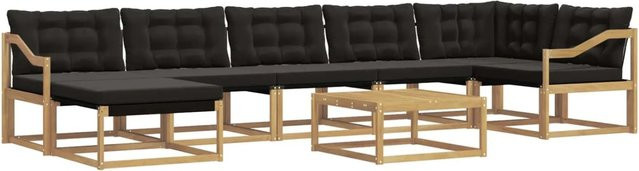 vidaXL Outdoor-Sofagarnitur 8-teilig aus Akazienholz in Weiß, Schwarz und Braun mit Textilene-Polstern und abnehmbaren Bezügen, B/T/H: 79 x 79 x 37 cm - Bild 1