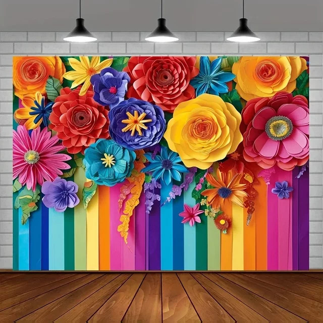 OURFETE Mexikanischer Partyhintergrund mit Papierblumen und Streifen für Fiesta Cinco De Mayo oder Geburtstagsdekoration, Mehrfarbig - Bild 1