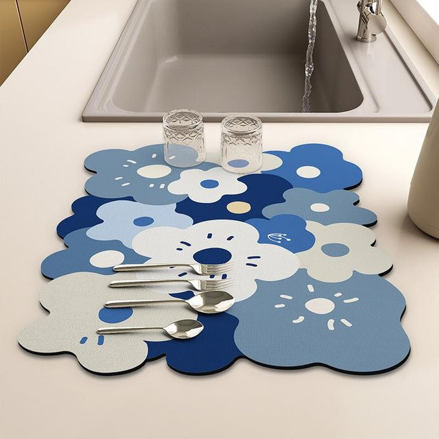 Saugfähige Küchenabtropfmatte aus Diatomeenerde von Yiran Furniture, Farbe: Blau, B x T: 50 x 40 cm - Bild 1