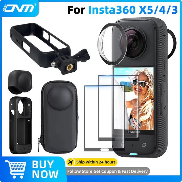 Insta360 Zubehör-Set für X3 X4 X5 Action Camera in Schwarz mit Objektivschutz, Displayschutzfolie, Aufbewahrungstasche, Silikonhülle, Objektivkappe und Schutzrahmen - Bild 1