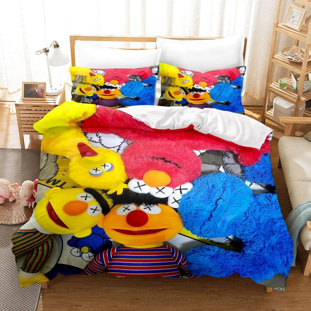 Gu Tao 3-teiliges Bettwäsche-Set Sesamstraße Anime Design aus Polyester, Mehrfarbig, B/H: 228 x 228 cm - Bild 1