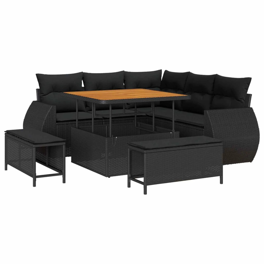 vidaXL Gartensofa-Set aus Poly-Rattan in Schwarz mit 8 Kissen und Couchtisch für Terrasse und Garten - Bild 2