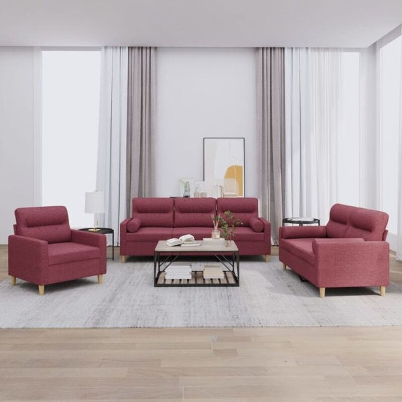 3-tlg. Sofagarnitur aus Stoff mit Kissen in Rot von vidaxl im modernen Design - Bild 1