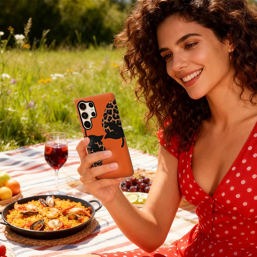 Handyhülle Orange Leopard Erdbeere für Samsung Galaxy S25 Ultra, S24 und S23 Ultra Plus mit glänzender doppellagiger Rückseite - Bild 5