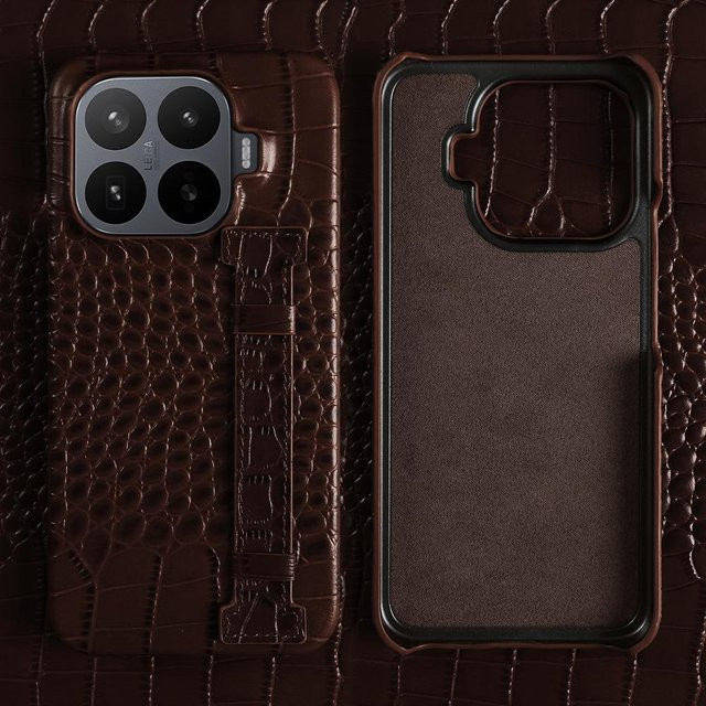 Luxuriöses Echtleder Case mit Krokodilmuster und Handgelenkschlaufe für Xiaomi 14/15/17 Serie in Braun - Bild 1