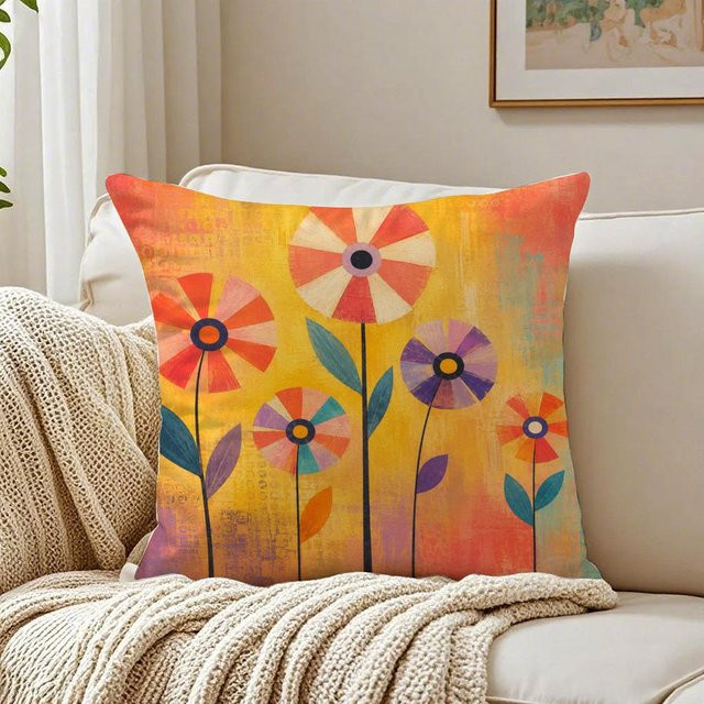 ZX Blanket Mid Century Modern Blumen Kissenbezug aus Bio-Kurzplüsch, Mehrfarbig, B/H: 40 x 40 cm - Bild 1