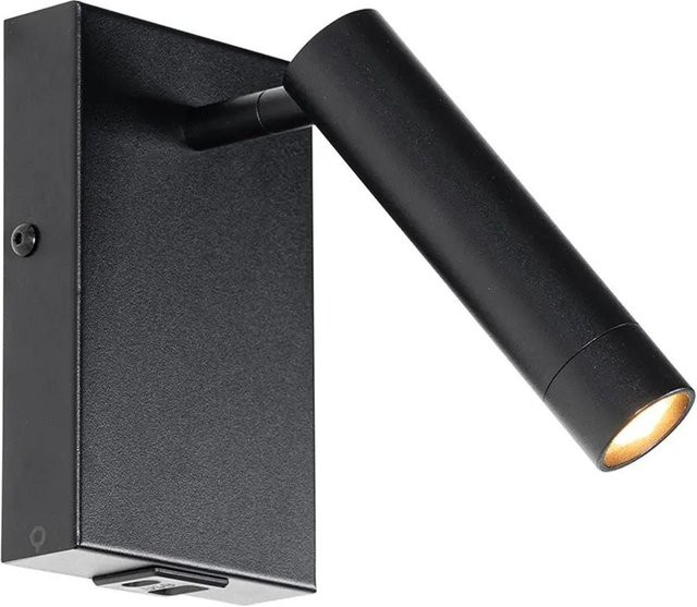 QAZQA Moderne Wandleuchte aus Aluminium in Schwarz mit dimmbarer Funktion und USB-Anschluss - Bild 1