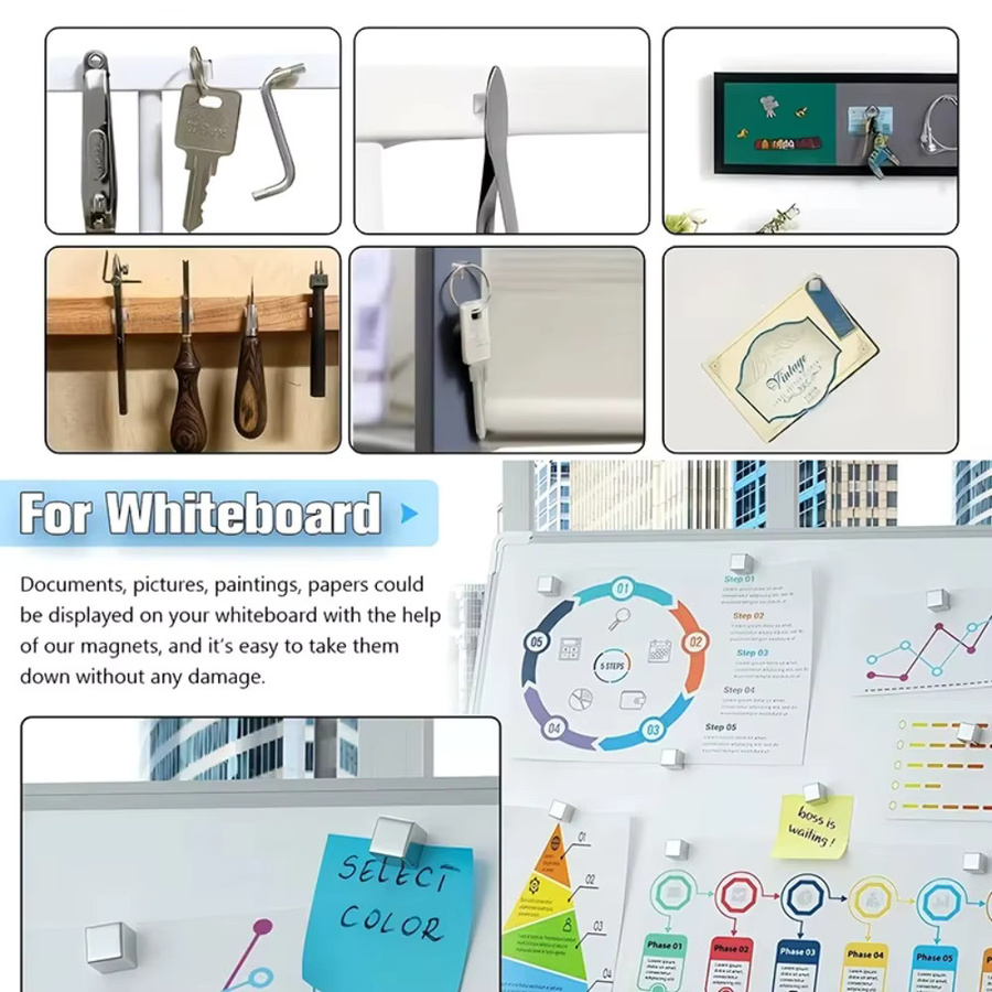 U-POLEMAG Quadratische Blockmagnete in Silber, Mini-Würfelmagnete für Kühlschrank, Whiteboard und DIY-Projekte, B/T/H: 5 x 5 x 5 mm - Bild 2