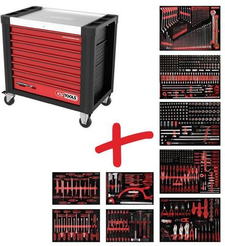 KS Tools Performanceplus Werkstattwagen-Satz P30 mit 7 Schubladen und 706 Werkzeugen, Schwarz-Rot - Bild 1