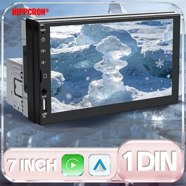 HIPPCRON 1DIN 7-Zoll Auto-Multimedia-Radio MP5-Player mit CarPlay, Android Auto, Mirror Link, Bluetooth, USB und Rückfahrkamera in Schwarz - Bild 1