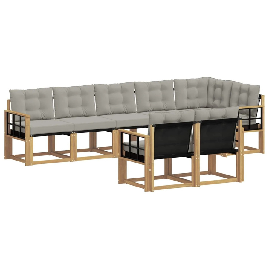 vidaXL Outdoor-Sofagarnitur 8-tlg. in L-Form aus Akazienholz mit Textilene und Kissen, Weiß-Hellgrau - Bild 2