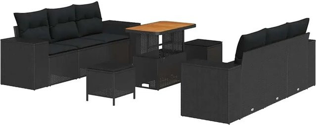 vidaXL Garten-Sofa-Set aus Poly-Rattan in Schwarz mit 9 Teilen, Polsterung und integriertem Stauraum für Kissen - Bild 1