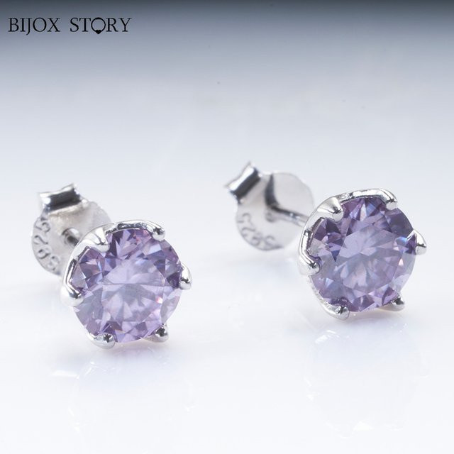 BIJOX STORY Ohrstecker 925 Silber, Moissanit, Lila, Unisex - Bild 1