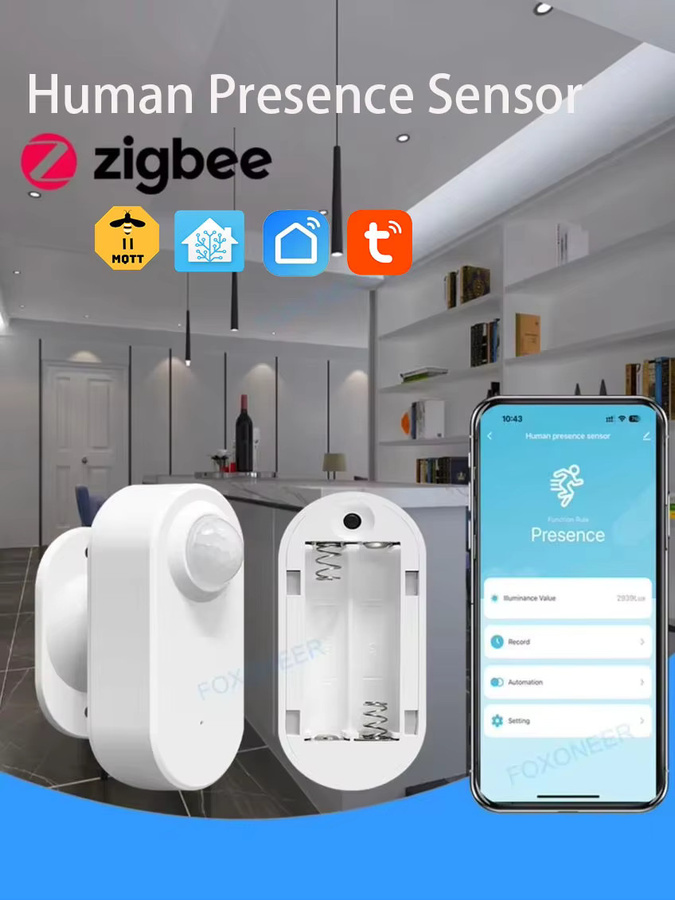 Tuya Smart Zigbee Anwesenheitssensor mit MmWave Radar und PIR sowie Helligkeitserkennung, Batteriebetrieben, Weiß - Bild 5