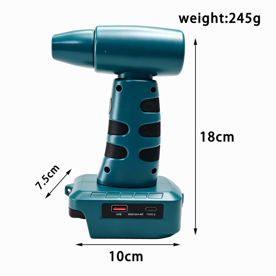 Makita Kabelloser tragbarer Haartrockner für 18V Li-Ion Akkus, 3-Gang-Handbläser mit USB-Ladeanschluss, Blau - Bild 1