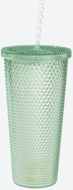 NKD Tumbler mit Strohhalm aus Glas und Kunststoff, Grün, 600 ml - Bild 1