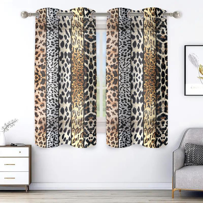 2er-Set halbtransparente Vorhänge mit Leopardenmuster in Multicolour, moderner Stil mit Ösen, B: 150 cm, H: 166 cm - Bild 2