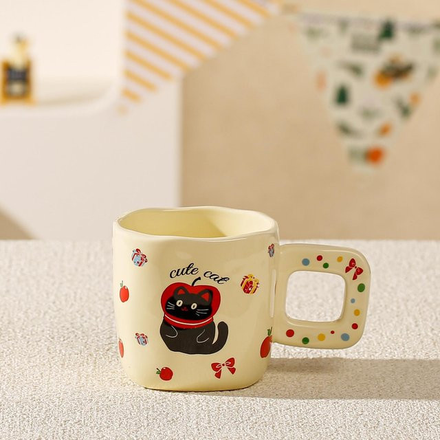 Keramiktasse mit niedlichem Haustier-Cartoon-Design in Weiß, 350 ml - Bild 1