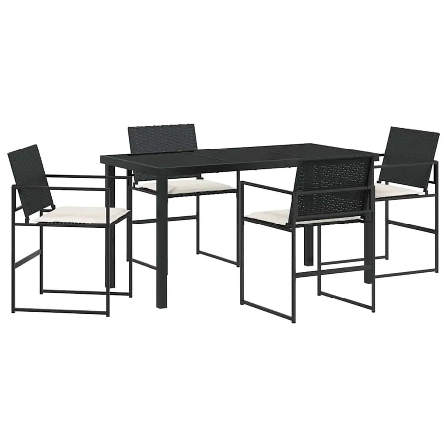 vidaXL Garten Essgruppe aus Poly Rattan und Glas in Schwarz, 5-teilig - Bild 2