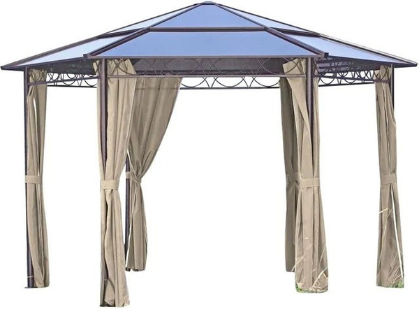 DELUKE Pavillon SION 6-Eckig Beige Gartenpavillon aus Aluminium und Stahl mit Polycarbonat-Seitenteilen