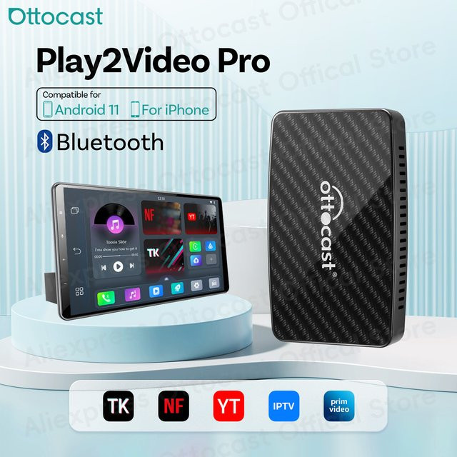 OTTOCAST Kabelloser CarPlay und Android Auto Adapter mit Video-Box für YouTube und Netflix in Schwarz - Bild 1
