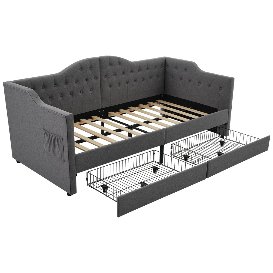 okwish Polsterbett mit Schubladen und USB-Ladeport in Grau, B/T/H: 90 x 190 x 42,5 cm - Bild 2