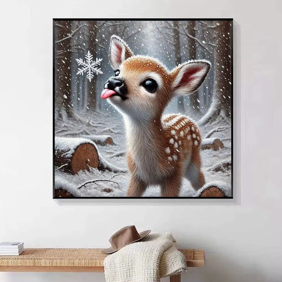 HUACAN Diamant-Malerei Set Hirsch im Schnee als 5D DIY Diamant-Stickerei mit Leinwand und Strass Steinen - Bild 4