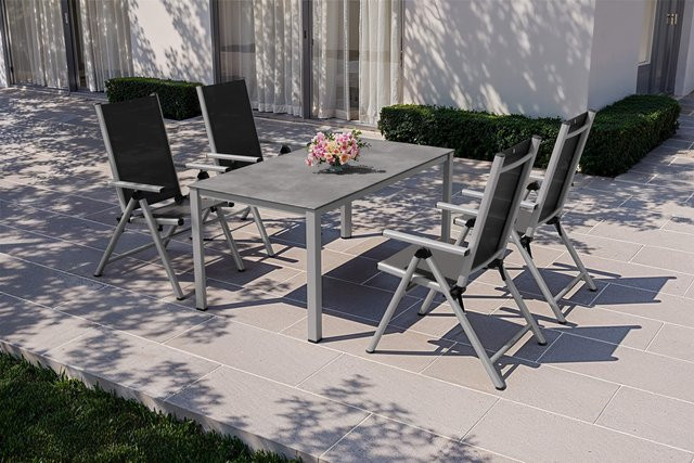 Kettler BasicPlus Pro Garten-Essgruppe aus Aluminium und Textilene in Silber/Anthrazit mit 4 Klappstühlen, B/T/H: 160 x 90 x 74 cm - Bild 1