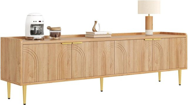 okwish TV Schrank Lowboard in Weiß mit strukturierten Türen und goldenen Griffen für dein Wohnzimmer, B/T/H: 170 x 35 x 47,5 cm - Bild 1