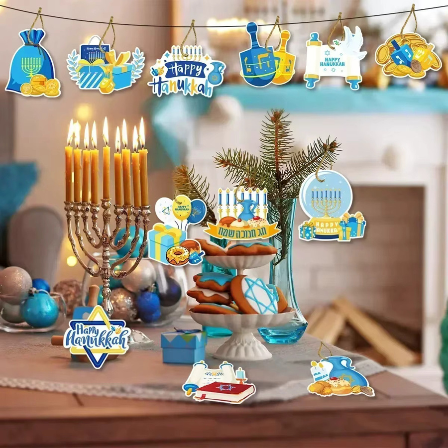 12er Set DIY Papier-Geschenkanhänger für Chanukka Dekoration in Mehrfarbig - Bild 3