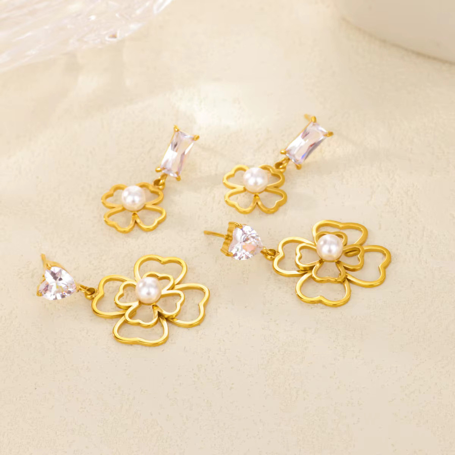 HPTOTMG Ohrstecker Edelstahl, 18K Vergoldet, Zirkonia, Perle, Damen - Bild 1