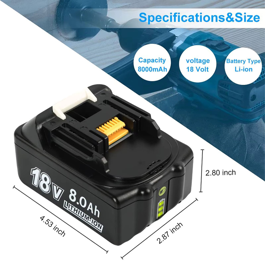 Makita Ersatzakku 18V 8000mAh in Schwarz mit 6A Ladegerät für BL1830 BL1860 BL1850 BL1840B Werkzeuge - Bild 1