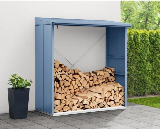 Ecostar Kaminholzregal Elegant-V aus Metall in Taubenblau, B/T/H: 181,4 x 102,5 x 198,0 cm - Bild 1