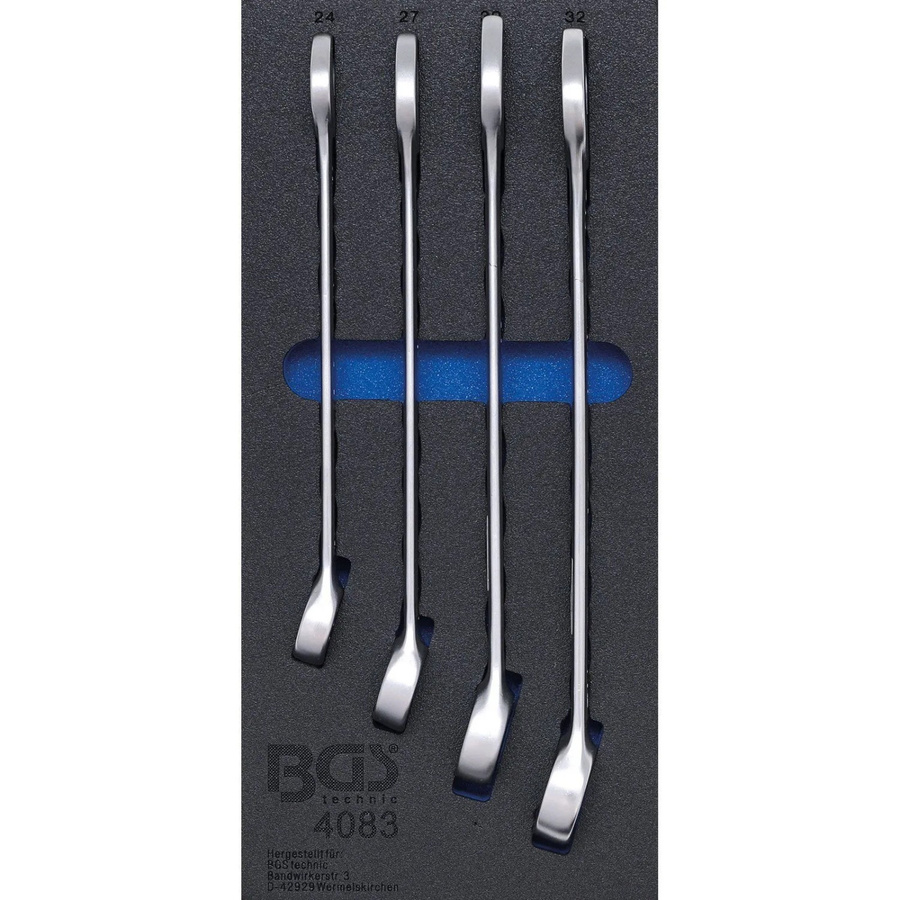 BGS Werkstattwageneinlage Maul-Ringschlüssel-Satz aus Chrom-Vanadium-Stahl, 4-teilig, SW 24 - 32 mm, Silber - Bild 2