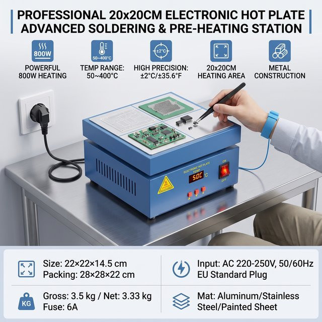 CNCEST Elektrische Lötplatte mit Mikrocomputer-Steuerung 800W Vorheizplatte für Schweißarbeiten B/T: 20 x 20 cm - Bild 1