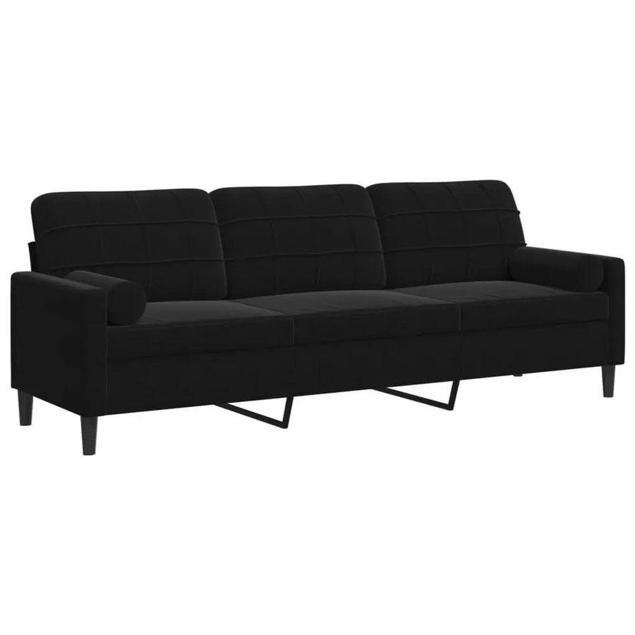 vidaXL 3-Sitzer Sofa aus Samt in Schwarz mit Zierkissen und abnehmbaren Bezügen, B: 226 cm, H: 80 cm, T: 77 cm - Bild 2