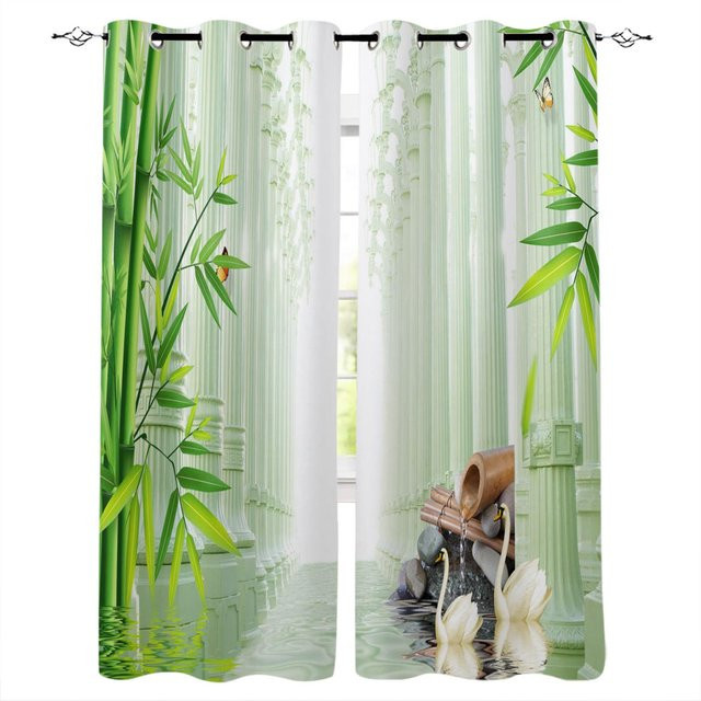 Yiran Furniture Bambus-Fenstervorhänge im orientalischen Stil, 2-teilig, Naturholz-Optik, Grün, B: 50 cm, H: 160 cm - Bild 1
