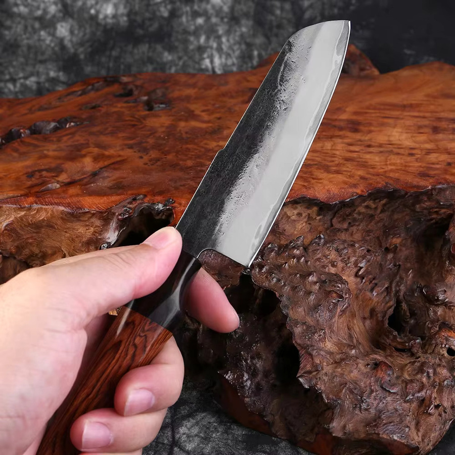 Xituo Santoku-Küchenmesser aus geschmiedetem Damaststahl mit ergonomischem Holzgriff, Klingenlänge: 12,7 cm - Bild 4