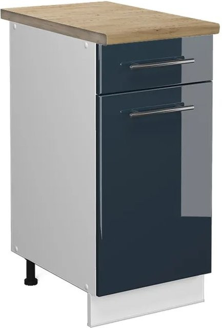 Vicco Küchenunterschrank Fame-Line mit Schubladen Weiß Dunkelblau Hochglanz und Arbeitsplatte Eiche Breite: 40 cm, Tiefe: 40 cm, Höhe: 82 cm - Bild 2
