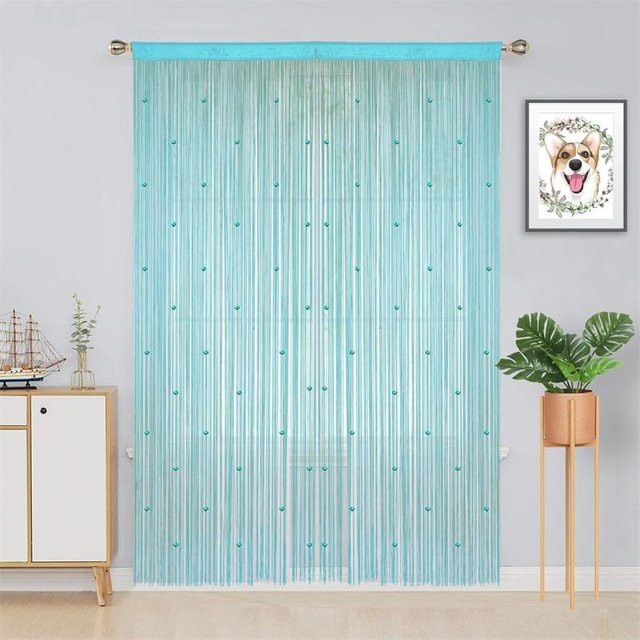 2er-Pack A Life Houseware Fadenvorhänge mit Glitzer-Fransen in Hellblau, Breite: 99 cm, Höhe: 200 cm - Bild 1