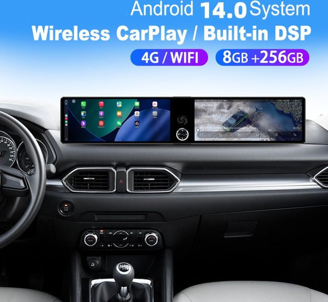 Aotsr Multimedia Autoradio mit 12,3 Zoll Display für Mazda CX-5 (2017-2025) inklusive Dual Qualcomm CarPlay, Android Auto und GPS Navigation, Schwarz - Bild 1