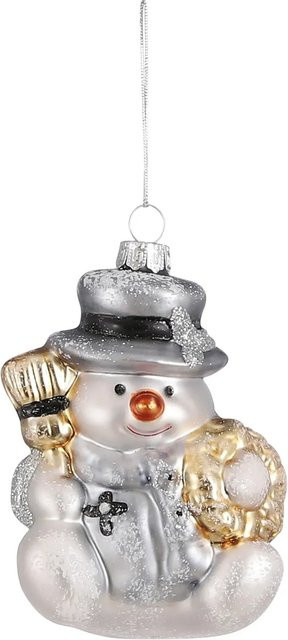 House of Season Schneemann Baumhänger aus Glas in Silber, B: 7,5 cm, T: 5,5 cm, H: 12 cm - Bild 1